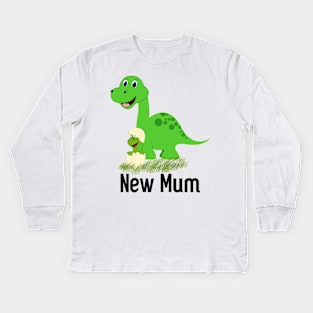 Mum and Baby Green Dinosaur Kids Long Sleeve T-Shirt